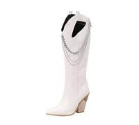 Botines de cuña interior con hermoso estampado Botas de rodilla resistentes para mujer con tacón grueso y punta apilada Botas Anfibios Bolsillos, Color blanco., 41 EU