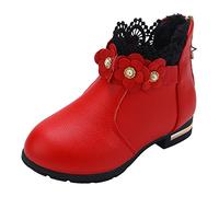 Botines de encaje floral para niñas, botines Chelsea de charol, suela antideslizante, impermeables, botas de invierno para niños, transpirables, zapatos de moda, Red, 31 EU