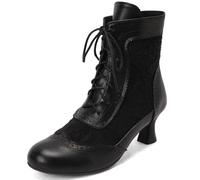 Botines de Encaje victorianos para Mujer, cómodos Botines de tacón de Gatito para Boda, Fiesta, Botas Retro de tacón Medio de Bruja,Negro,37 EU
