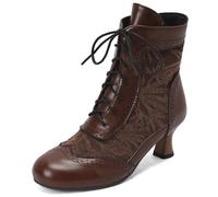 Botines de Encaje victorianos para Mujer, cómodos Botines de tacón de Gatito para Boda, Fiesta, Botas Retro de tacón Medio de Bruja,Marrón,40 EU