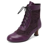 Botines de Encaje victorianos para Mujer, cómodos Botines de tacón de Gatito para Boda, Fiesta, Botas Retro de tacón Medio de Bruja,Púrpura,40 EU