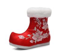 Botines De Estilo Chino con Bordado De Flores para Mujer Botas De Nieve Cálidas con Forro De Felpa para Invierno Botas De Baile De Estilo Étnico Zapatos Hanfu De Cuña Oculta(Red,37 EU)