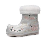 Botines De Estilo Chino con Forro De Piel Y Bordado De Flores para Mujer Botas De Nieve con Cuña Oculta, Cálidas Y De Invierno Zapatos Hanfu Informales Y Cómodos(Blue,36 EU)