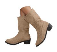 Botines de Franja para Mujer, Botines Occidentales de Cuero con Tacón Ancho, Calzado de Moda Invierno con Cremallera Lateral, Zapatos Cortos Casuales y Elegantes para Caminar, Fiesta o Día a Día