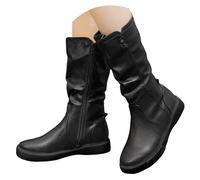 Botines de Franja para Mujer, Botines Occidentales de Cuero con Tacón Ancho, Calzado de Moda Invierno con Cremallera Lateral, Zapatos Cortos Casuales y Elegantes para Caminar, Fiesta o Día a Día