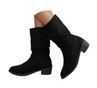 Botines de Franja para Mujer, Botines Occidentales de Cuero con Tacón Ancho, Calzado de Moda Invierno con Cremallera Lateral, Zapatos Cortos Casuales y Elegantes para Caminar, Fiesta o Día a Día