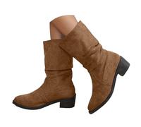 Botines de Franja para Mujer, Botines Occidentales de Cuero con Tacón Ancho, Calzado de Moda Invierno con Cremallera Lateral, Zapatos Cortos Casuales y Elegantes para Caminar, Fiesta o Día a Día