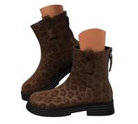 Botines de Franja para Mujer, Botines Occidentales de Cuero con Tacón Ancho, Calzado de Moda Invierno con Cremallera Lateral, Zapatos Cortos Casuales y Elegantes para Caminar, Fiesta o Día a Día