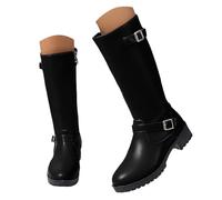Botines de Franja para Mujer, Botines Occidentales de Cuero con Tacón Ancho, Calzado de Moda Invierno con Cremallera Lateral, Zapatos Cortos Casuales y Elegantes para Caminar, Fiesta o Día a Día