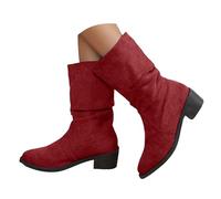 Botines de Franja para Mujer, Botines Occidentales de Cuero con Tacón Ancho, Calzado de Moda Invierno con Cremallera Lateral, Zapatos Cortos Casuales y Elegantes para Caminar, Fiesta o Día a Día