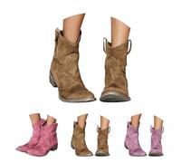 Botines de gamuza para mujer, botines cortos retro occidentales con cremallera trasera, tacón medio, suela gruesa, puntera redonda, botas clásicas de moda romana para otoño e invierno, Pink, 37.5 EU