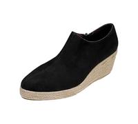 Botines de gamuza para mujer, color sólido, a la moda, botas vaqueras con parte superior de poliuretano, con tacón de cuña, suela de alpargata, botas para mujer, sin cordones, puntera redonda, botas