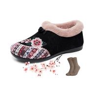 Botines de invierno cálidos y florales para mujer, acogedores, ligeros, antideslizantes, para uso diario, para interiores y exteriores, Black, 40 EU