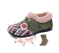 Botines de invierno cálidos y florales para mujer, acogedores, ligeros, antideslizantes, para uso diario, para interiores y exteriores, Green, 42 EU