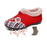 Botines de invierno cálidos y florales para mujer, acogedores, ligeros, antideslizantes, para uso diario, para interiores y exteriores, Red, 41.5 EU