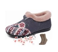 Botines de invierno cálidos y florales para mujer, acogedores, ligeros, antideslizantes, para uso diario, para interiores y exteriores, gris, 41.5 EU