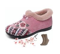 Botines de invierno cálidos y florales para mujer, acogedores, ligeros, antideslizantes, para uso diario, para interiores y exteriores, Pink, 40.5 EU