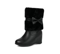 Botines De Invierno Con Tacón De Cuña Elegantes Botas Cortas De Mujer Con Lazos Botines De Cuero PU for Fiesta Botas De Nieve Con Forro De Felpa Zapatos Cálidos De Algodón for Boda(Black,42 EU)