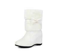 Botines De Invierno Con Tacón De Cuña Elegantes Botas Cortas De Mujer Con Lazos Botines De Cuero PU for Fiesta Botas De Nieve Con Forro De Felpa Zapatos Cálidos De Algodón for Boda(White,38 EU)