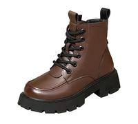 Botines de invierno para mujer con cordón antideslizante bota color sólido bota de piel de la PU Zapato Barniz Color sólido Bota con relleno Moumoute Bota Plataforma Mitad Mollet para mujer Punta