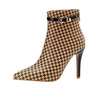 Botines de invierno para mujer con tacón estrecho estilo europeo americano con cremallera tacones altos para mujeres conscientes de la moda, marrón, 42 EU