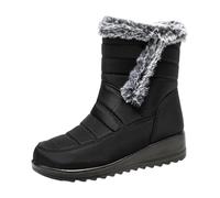 Botines de invierno para mujer, talla grande, de piel, tacón de bloque, para caminar, clima frío, nieve, aislamiento, forro polar, antideslizantes, Black, 39.5 EU