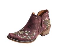 Botines de Mezclilla Bordados con tacón Medio, diseño festivalero Adecuado para Uso Diario, Mujer, Estilo Juvenil y Moderno para Cualquier ocasión en Primavera y Verano_1