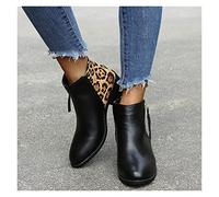 Botines De Moda Con Estampado De Leopardo,Booties Chelsea Elegantes for Mujer Con Tacón Bloque,Botas Cortas De Cuero PU De Otoño Invierno,zapatos De Tobillo De Punta Estrecha ( Color : Black , Size :