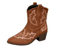 Botines de mujer Botas cortas Moda Casual Thick Heel Pointed Toe Outer Wear Cowboy Ankle Boots (traducción al alemán) tobillo mujer, marrón, 37.5 EU