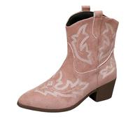 Botines de mujer Botas cortas Moda Casual Thick Heel Pointed Toe Outer Wear Cowboy Ankle Boots (traducción al alemán) tobillo mujer, Rosa., 38.5 EU