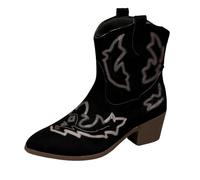 Botines de mujer Botas cortas Moda Casual Thick Heel Pointed Toe Outer Wear Cowboy Ankle Boots (traducción al alemán) tobillo mujer, Negro , 40.5 EU