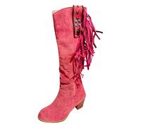 Botines de mujer botas zapatos hasta la rodilla botas altas negras Slouch rodilla gruesa bota Poe Toe mujeres cremallera lateral tacones altos mediados mujeres bota impermeable niños, rojo, 40 EU