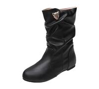 Botines de mujer Botines clásicos británicos Botines bajos de cuero Botas de entretiempo plisadas de un solo color Botas planas de media altura Botas occidentales de moda Botas medianas Botas de
