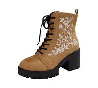 Botines de Mujer con Cordones de Ante, Bordados Florales, tacón Grueso, Zapatos Cortos para un Estilo Moderno y cómodo, Ideales para Primavera y otoño en Ciudad_2