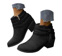Botines de Mujer con Flecos, Botines Cortos Moda Mujer con Cremallera Lateral, Tacón Bajo Cómodo para Uso Diario en la Ciudad, Calzado Sintético Estilo Western Ideal para Otoño e Invierno