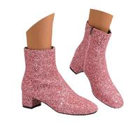 Botines de Mujer con Lentejuelas Brillantes, Botas Cortas de Tacón Bajo con Cremallera Lateral Cómoda, Zapatos de Fiesta Elegantes para Noche de Gala, Estilo Stylish y Calzado Moda Invierno Otoño