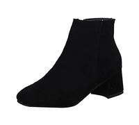 Botines de Mujer Con Tacón 5-8cm, Color Sólido, Cremallera, Moda Bloque Lado, Zapatos de Negocios, Negro Plano, 41 EU