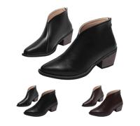 Botines De Mujer Con Tacón De Cuero Chelsea Botas Punta Punta Tobillo Botas | Elegante bota de piel de moda Slip On Botas de caña corta Botas Botas Vintage para mujer Botas de entretiempo de gran tamaño