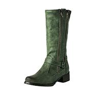 Botines de mujer con tacón plataforma Botas de montar de cuero Moda Cinturón de hebilla Botas altas Botas de invierno duraderas con cremallera lateral Regalo de Navidad, verde, 38 EU