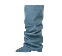 Botines de mujer Fold Over Botas Tacón Bloque Botas hasta la rodilla | Elegantes medias botas con tacón de bloque botas largas para exteriores, botas de caña ancha para mujer