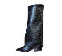 Botines de mujer por encima de la rodilla Fold Over Shark Boots hasta la | Botas deslizantes antideslizantes de caña larga, botas occidentales para fiestas, botas de mujer con tacón