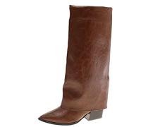 Botines de mujer por encima de la rodilla Fold Over Shark Boots hasta la | Botas deslizantes antideslizantes de caña larga, botas occidentales para fiestas, botas de mujer con tacón