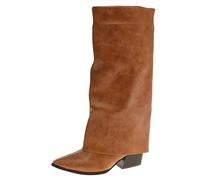 Botines de mujer por encima de la rodilla Fold Over Shark Boots hasta la | Botas deslizantes antideslizantes de caña larga, botas occidentales para fiestas, botas de mujer con tacón