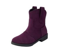 Botines de mujer puntiagudos, sin cordones, con hebilla, tacón en bloque, botines cortos, color marrón, media altura, tacón de bloque, botas occidentales, botas occidentales, morado, 41 EU