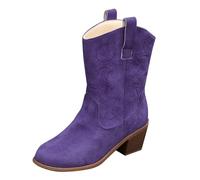 Botines de mujer retro - Botas de piel para mujer, media altura con tacón de bloque, botas de equitación, botas de mujer de gran tamaño, botas de trekking, botas cortas de tobillo sin cordones, botas