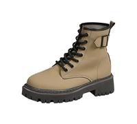 Botines de otoño para mujer, modernos, cómodos, suela de plataforma, cordones, bota de tobillo, utilidad urbana, costuras de contraste, lengüeta en el talón, bota con cordones para paseos por la