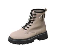Botines de otoño para mujer, modernos, cómodos, suela de plataforma, cordones, bota de tobillo, utilidad urbana, costuras de contraste, lengüeta en el talón, bota con cordones para paseos por la