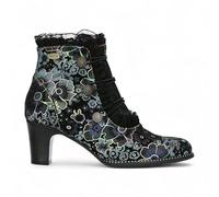 Botines de Piel con Diseño Victoriano Gótico Elcodieo 224 Para Mujer de Laura Vita, con Flores Azules, Cierre de Cremallera y Cordones Vintage.