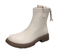 Botines de piel para mujer, clásicos, botas de plataforma retro, punta redonda, botas cortas para el día a día, ultra cómodos, zapatos descalzos, moda, versátiles, con cremallera lateral, Blanco, 39