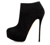 Botines De Plataforma con TacóN De Aguja para Mujer, Punta Redonda Cremallera Lateral Tacones Altos Botines Cortos De Ante Zapatos Formales para Boda Fiesta Y GraduacióN,Negro,36 EU